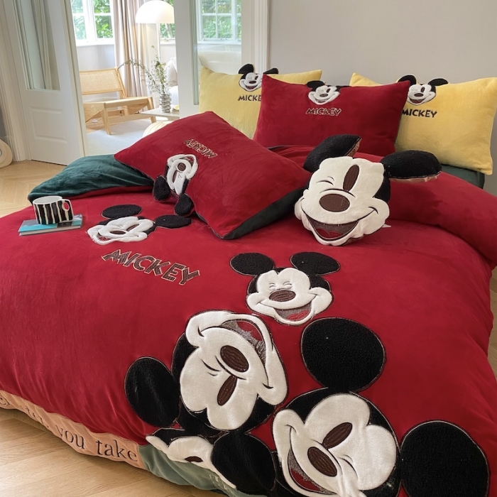 91家纺网 家纺一手货源 找家纺 紫碧螺 2023新款牛奶绒系列四件套-米奇 米奇-红色