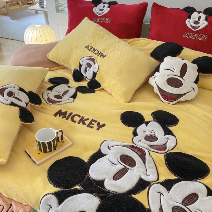 91家纺网 家纺一手货源 找家纺 紫碧螺 2023新款牛奶绒系列四件套-米奇 米奇-黄色