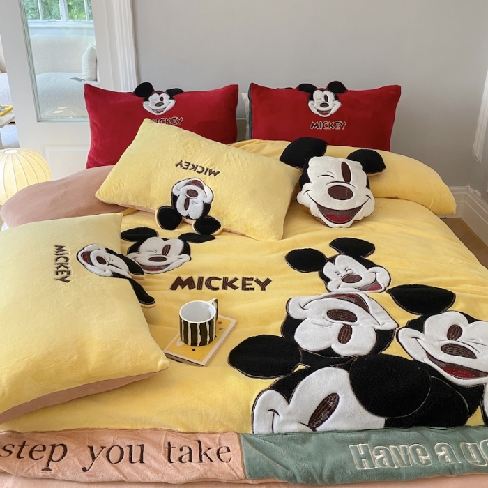 91家纺网 家纺一手货源 找家纺 紫碧螺 2023新款牛奶绒系列四件套-米奇 米奇-黄色