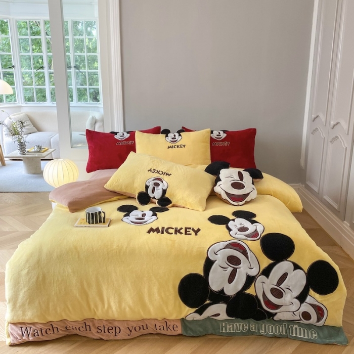 91家纺网 家纺一手货源 找家纺 紫碧螺 2023新款牛奶绒系列四件套-米奇 米奇-黄色