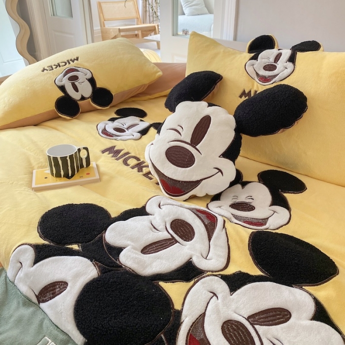 91家纺网 家纺一手货源 找家纺 紫碧螺 2023新款牛奶绒系列四件套-米奇 米奇-黄色