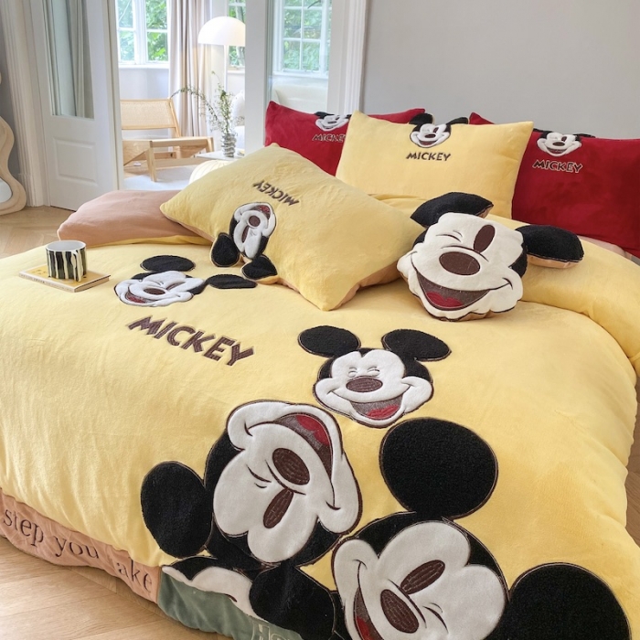 91家纺网 家纺一手货源 找家纺 紫碧螺 2023新款牛奶绒系列四件套-米奇 米奇-黄色