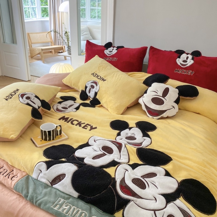 91家纺网 家纺一手货源 找家纺 紫碧螺 2023新款牛奶绒系列四件套-米奇 米奇-黄色