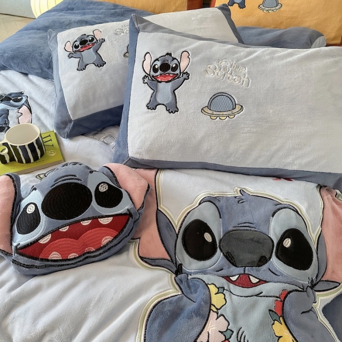 91家纺网 家纺一手货源 找家纺 紫碧螺 2023新款牛奶绒系列四件套-史迪奇 史迪奇-蓝色