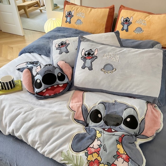 91家纺网 家纺一手货源 找家纺 紫碧螺 2023新款牛奶绒系列四件套-史迪奇 史迪奇-蓝色