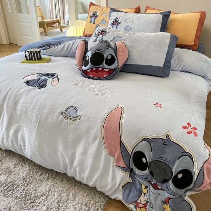 91家纺网 家纺一手货源 找家纺 紫碧螺 2023新款牛奶绒系列四件套-史迪奇 史迪奇-蓝色