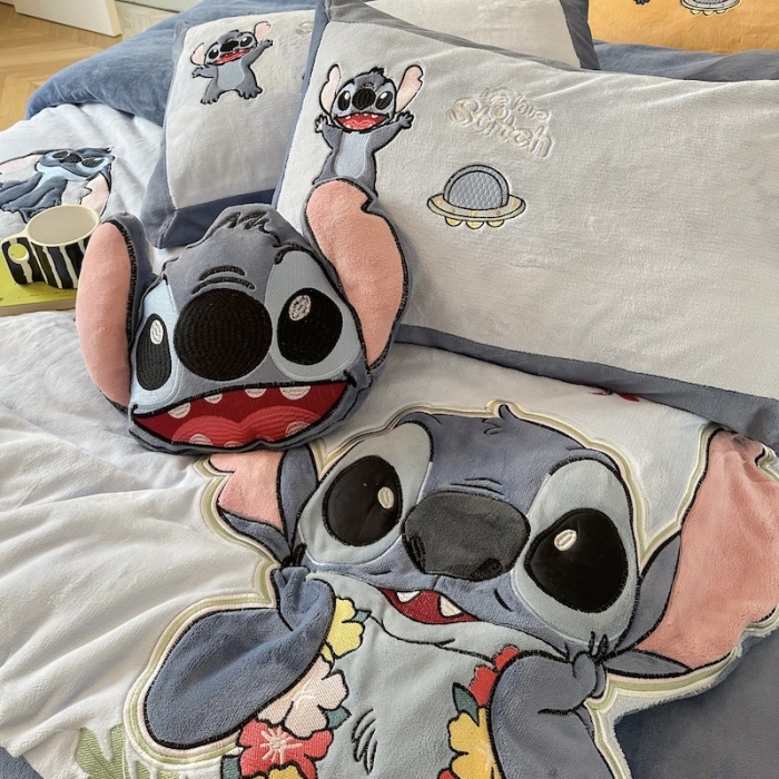 91家纺网 家纺一手货源 找家纺 紫碧螺 2023新款牛奶绒系列四件套-史迪奇 史迪奇-蓝色