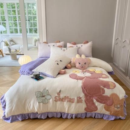 91家纺网 家纺一手货源 找家纺 紫碧螺 2023新款牛奶绒系列四件套-雪莉玫 雪莉玫-紫色