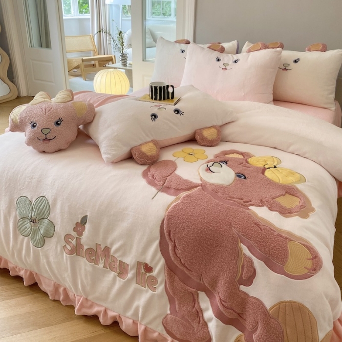 91家纺网 家纺一手货源 找家纺 紫碧螺 2023新款牛奶绒系列四件套-雪莉玫 雪莉玫-粉色