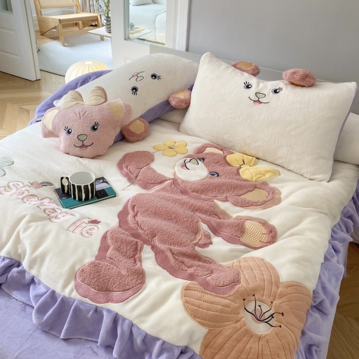 91家纺网 家纺一手货源 找家纺 紫碧螺 2023新款牛奶绒系列四件套-雪莉玫 雪莉玫-紫色