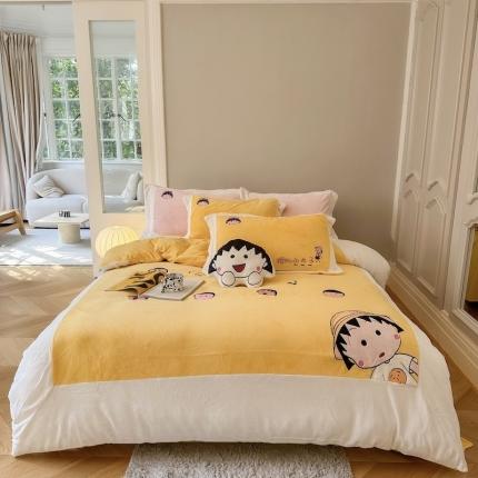 91家纺网 家纺一手货源 找家纺 （总）紫碧螺 2023新款牛奶绒系列四件套-樱桃小丸子