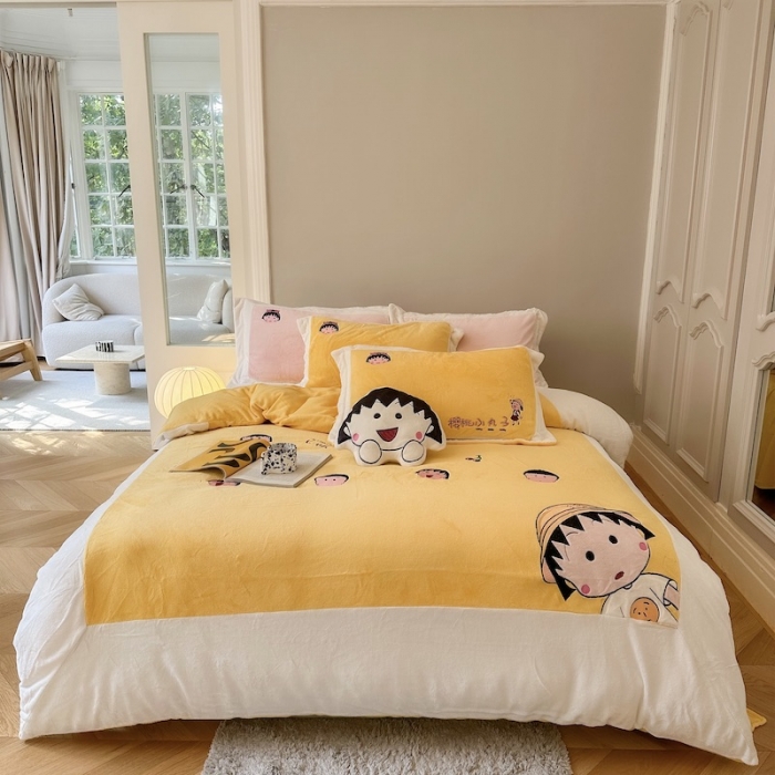 91家纺网 家纺一手货源 找家纺 （总）紫碧螺 2023新款牛奶绒系列四件套-樱桃小丸子