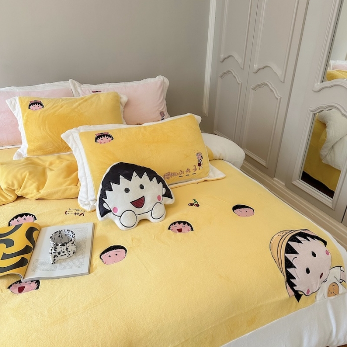 91家纺网 家纺一手货源 找家纺 （总）紫碧螺 2023新款牛奶绒系列四件套-樱桃小丸子