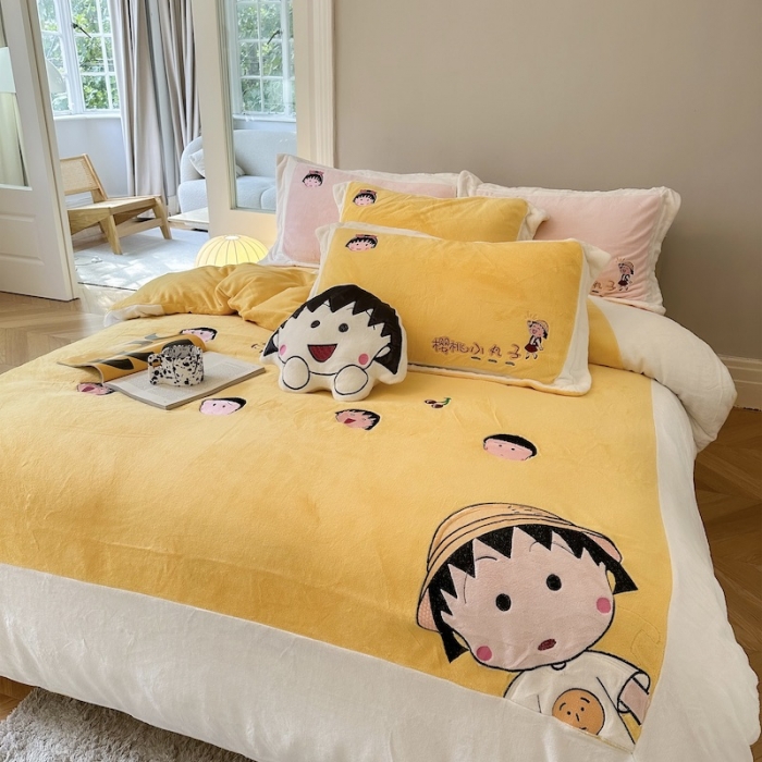 91家纺网 家纺一手货源 找家纺 （总）紫碧螺 2023新款牛奶绒系列四件套-樱桃小丸子