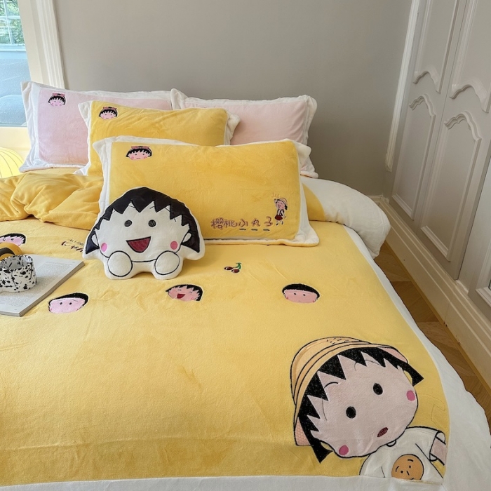 91家纺网 家纺一手货源 找家纺 （总）紫碧螺 2023新款牛奶绒系列四件套-樱桃小丸子