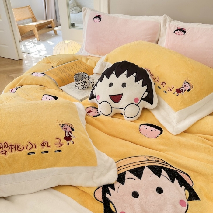 91家纺网 家纺一手货源 找家纺 （总）紫碧螺 2023新款牛奶绒系列四件套-樱桃小丸子