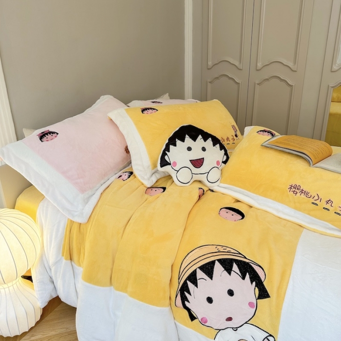 91家纺网 家纺一手货源 找家纺 （总）紫碧螺 2023新款牛奶绒系列四件套-樱桃小丸子