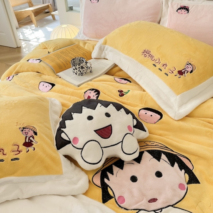 91家纺网 家纺一手货源 找家纺 （总）紫碧螺 2023新款牛奶绒系列四件套-樱桃小丸子