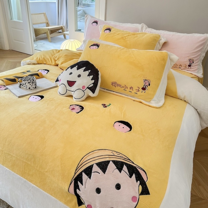 91家纺网 家纺一手货源 找家纺 （总）紫碧螺 2023新款牛奶绒系列四件套-樱桃小丸子