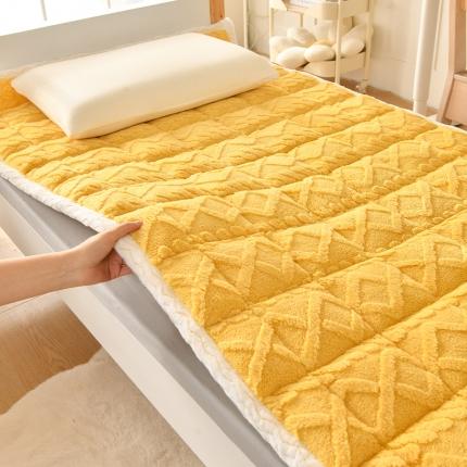 A类塔芙绒床褥保暖牛奶绒提花床垫褥子床护垫床褥垫床盖软垫毛毯 芒果黄