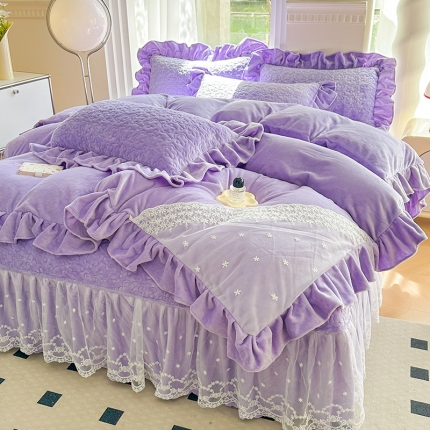 漫布云家纺2023新款浪漫花语秋冬保暖加厚牛奶绒夹棉床盖四件套