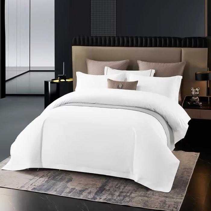 91家纺网 家纺一手货源 找家纺 （总）安力森/诚臻酒店用品 2023新款高纺棉飞边款酒店民宿客房宾馆专用四件套