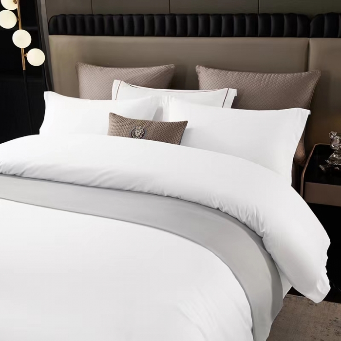 91家纺网 家纺一手货源 找家纺 （总）安力森/诚臻酒店用品 2023新款高纺棉飞边款酒店民宿客房宾馆专用四件套