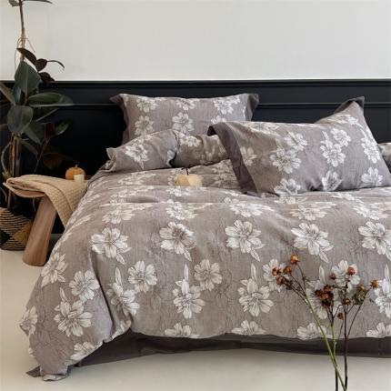 91家纺网 家纺一手货源 找家纺 梦享生活家居 2024新款色织全棉提花亲肤舒适四件套 花开声音-灰