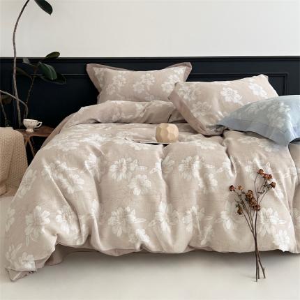 91家纺网 家纺一手货源 找家纺 梦享生活家居 2024新款色织全棉提花亲肤舒适四件套 花开声音-米驼