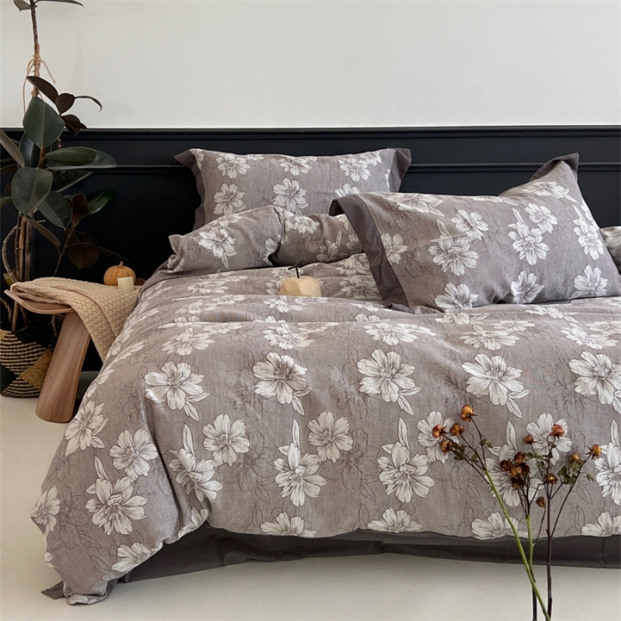 91家纺网 家纺一手货源 找家纺 梦享生活家居 2024新款色织全棉提花亲肤舒适四件套 花开声音-灰