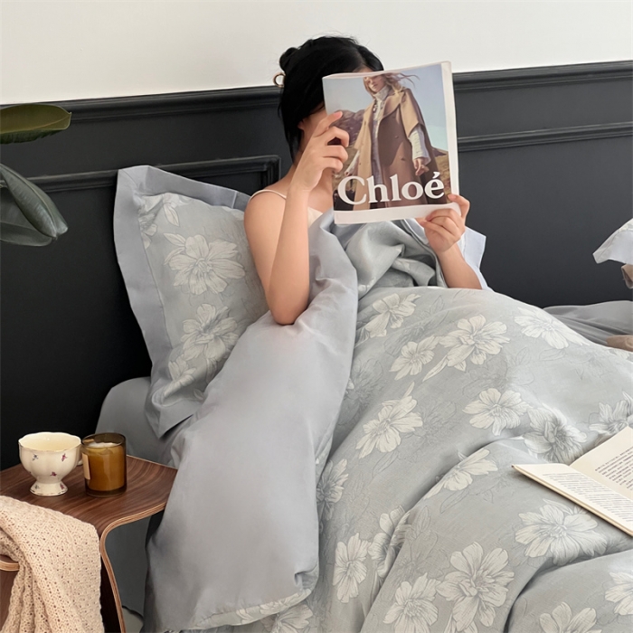 91家纺网 家纺一手货源 找家纺 梦享生活家居 2024新款色织全棉提花亲肤舒适四件套 花开声音-兰