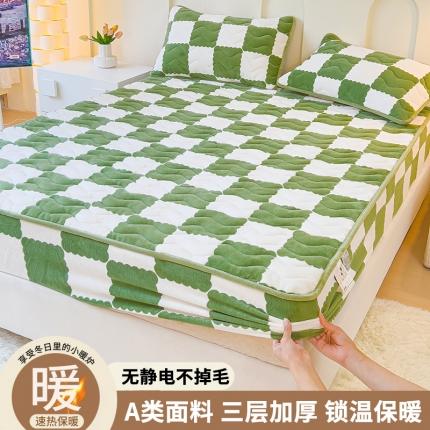 91家纺网 家纺一手货源 找家纺 恒尚居 2023新款棋盘格夹棉床笠 棋盘格-豆绿