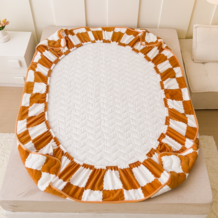 91家纺网 家纺一手货源 找家纺 恒尚居 2023新款棋盘格夹棉床笠 棋盘格-橘黄