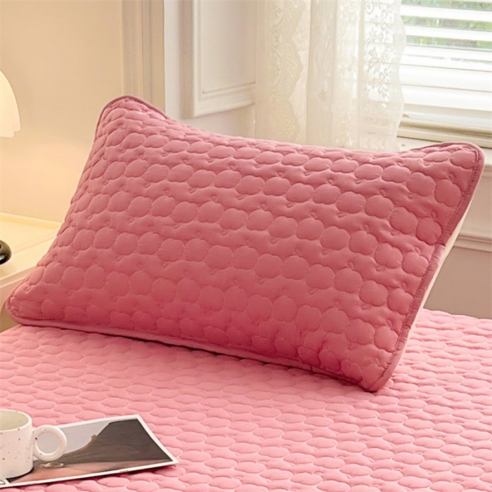 91家纺网 家纺一手货源 找家纺 梦舒羽 2025新款防水抗菌夹棉枕套防口水头油枕芯套 苹果款-玫红