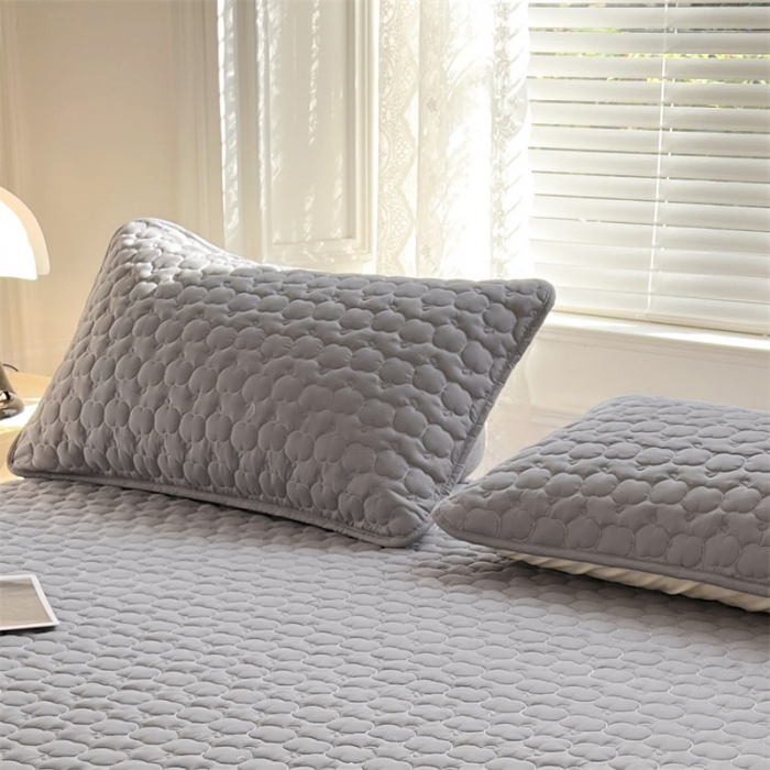 91家纺网 家纺一手货源 找家纺 梦舒羽 2025新款防水抗菌夹棉枕套防口水头油枕芯套 苹果款-深灰