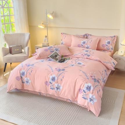 91家纺网 家纺一手货源 找家纺 喜四方 2024新款全棉磨毛全棉印花四件套 缘梦-粉