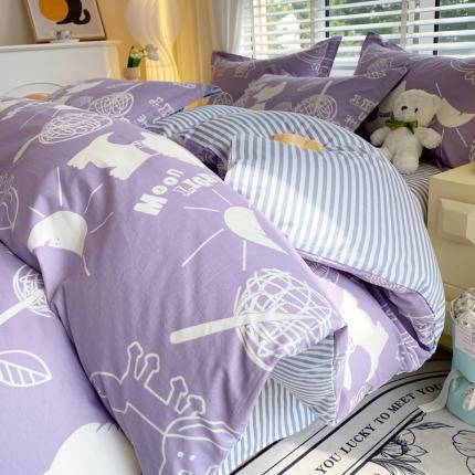 星期三 2023年12月新款铂金全棉13372四件套（加老板微信有会员价） 月光恋曲-紫