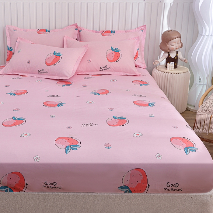 91家纺网 家纺一手货源 找家纺 小雨家纺 2026新款芦荟棉床笠 草莓心