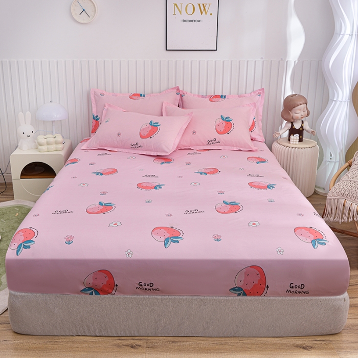 91家纺网 家纺一手货源 找家纺 小雨家纺 2026新款芦荟棉床笠 草莓心