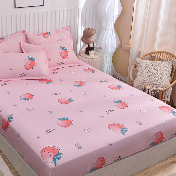 91家纺网 家纺一手货源 找家纺 小雨家纺 2026新款芦荟棉床笠 草莓心