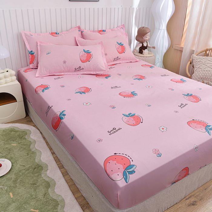 91家纺网 家纺一手货源 找家纺 小雨家纺 2026新款芦荟棉床笠 草莓心