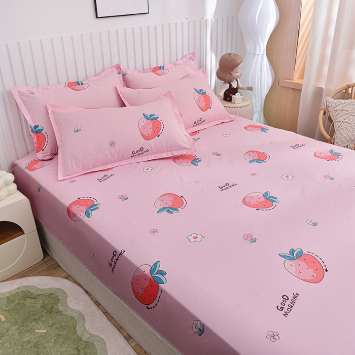 91家纺网 家纺一手货源 找家纺 小雨家纺 2026新款芦荟棉床笠 草莓心