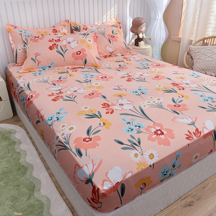 91家纺网 家纺一手货源 找家纺 小雨家纺 2026新款芦荟棉床笠 朝花夕拾粉