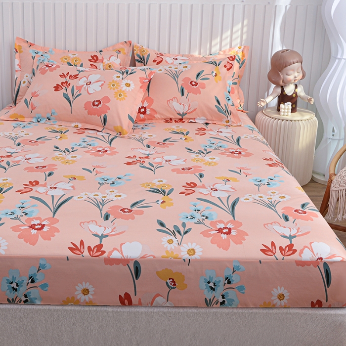 91家纺网 家纺一手货源 找家纺 小雨家纺 2026新款芦荟棉床笠 朝花夕拾粉