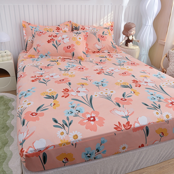 91家纺网 家纺一手货源 找家纺 小雨家纺 2026新款芦荟棉床笠 朝花夕拾粉