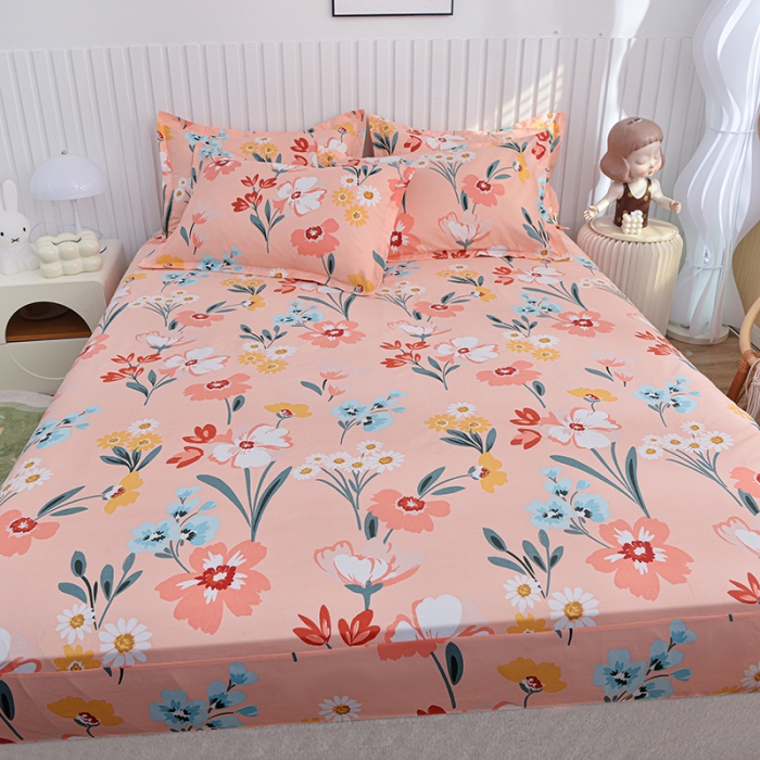 91家纺网 家纺一手货源 找家纺 小雨家纺 2026新款芦荟棉床笠 朝花夕拾粉