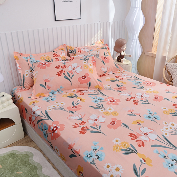 91家纺网 家纺一手货源 找家纺 小雨家纺 2026新款芦荟棉床笠 朝花夕拾粉