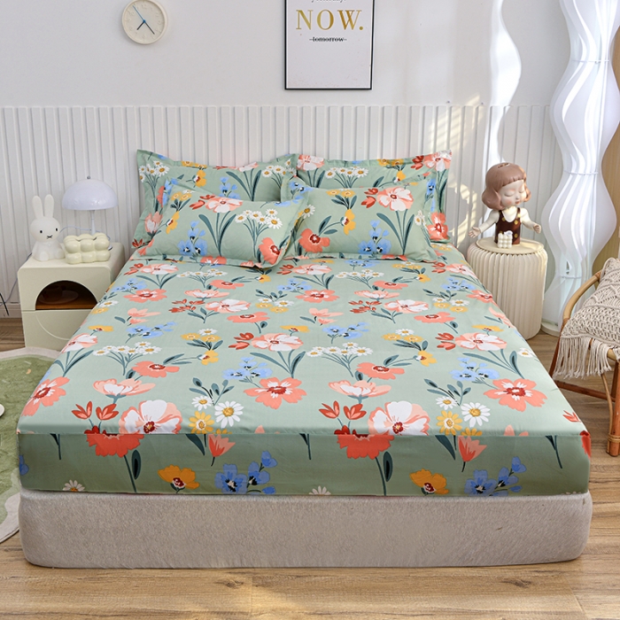 91家纺网 家纺一手货源 找家纺 小雨家纺 2026新款芦荟棉床笠 朝花夕拾绿