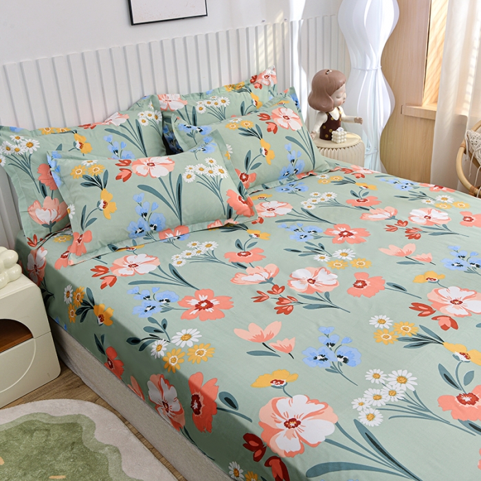 91家纺网 家纺一手货源 找家纺 小雨家纺 2026新款芦荟棉床笠 朝花夕拾绿