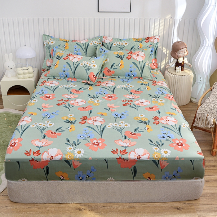 91家纺网 家纺一手货源 找家纺 小雨家纺 2026新款芦荟棉床笠 朝花夕拾绿